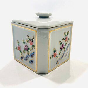An Iris Import Square Lidded Porcelain Floral Gold Caddy Made in Occupied Japan